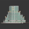 Modern Glass Tower Building With Multiple Floors Water Pool And Lawn Area