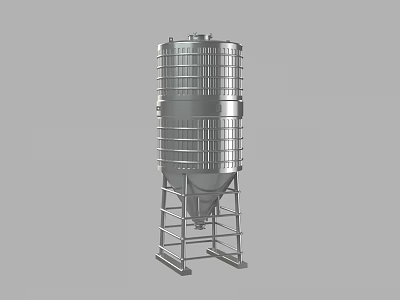 Industrial Vertical Stainless Steel Tank With Metal Frame Support And Conical Bottom 3d model