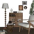 Cozy Accent Chair In Living Room With Wooden Bookshelf Floor Lamp And Potted Plant