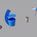 Outdoor Public Facilities With Blue Trash Can Umbrella And Ground Cover