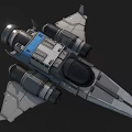 Futuristic Spaceship Design With Sleek Silver Gray Body Purple Glowing Engines And Front Weapons