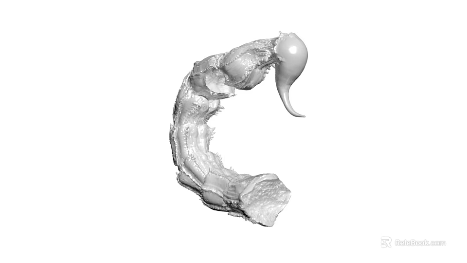 Curved C Shaped Sculptural Carving With Textured Material And Abstract Art Design 3d model 
