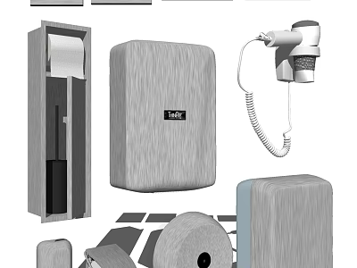 Stainless Steel Commercial Bathroom Equipment With Hand Dryer Towel Dispenser And Toilet Paper Holders 3d model