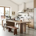 Modern Restaurant Open Kitchen Interior With Island Counter And Dining Seats