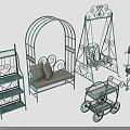Decorative Iron Garden Furniture Collection With Plant Shelf Bench Swing Cart And Scrollwork Design