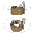 Round Coffee Table With Glass Top Gold Metal Base Featuring Vases And Pinecones