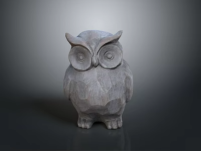 Wooden Owl Carved Figurine With Detailed Design For Home Furniture Decoration 3d model