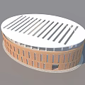 Circular Red Brick Building Exterior With White Top Structure And Windows 3d model