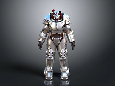 Silver Armored Robot With Red Accents In Detailed Mechanical Standing Pose 3d model