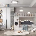 Kids Room Interior With White Bunk Bed Storage Desk Stuffed Toys And Rug