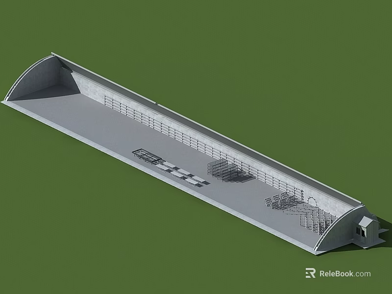Long Gray Architectural Structure With Steps And Seating On Green Background 3d model 