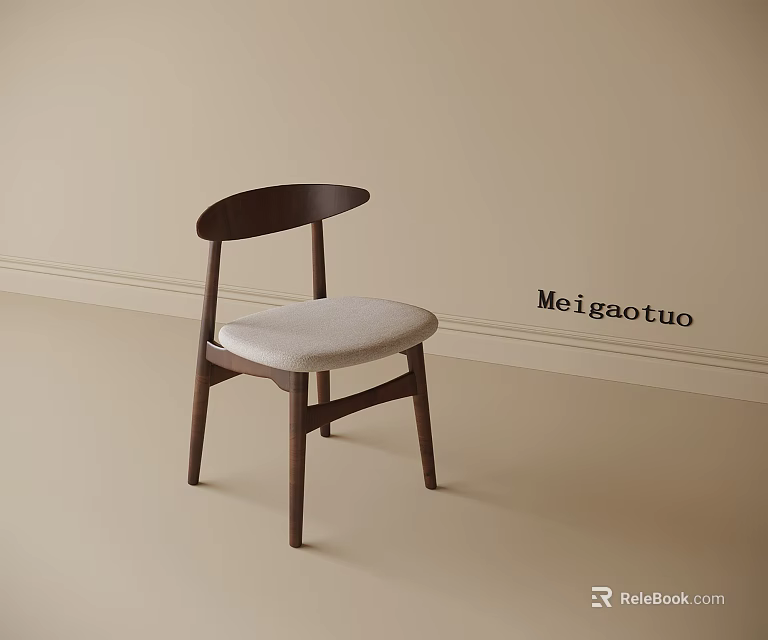 Minimalist Single Chair Featuring Curved Wooden Backrest And Light Gray Fabric Cushion 3d model 