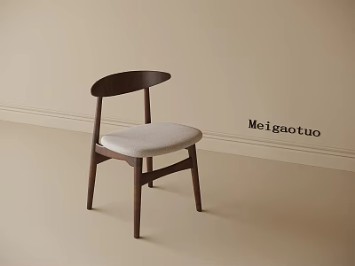 Minimalist Single Chair Featuring Curved Wooden Backrest And Light Gray Fabric Cushion 3d model