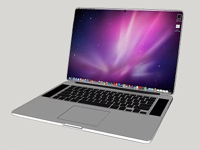 Modern Silver Laptop With Vibrant Purple Display Keyboard And Touchpad Design 3d model