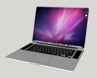 Modern Silver Laptop With Vibrant Purple Display Keyboard And Touchpad Design 3d model