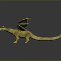 Detailed Yellow Pterosaur Model Featuring Green Transparent Wings And Long Tail