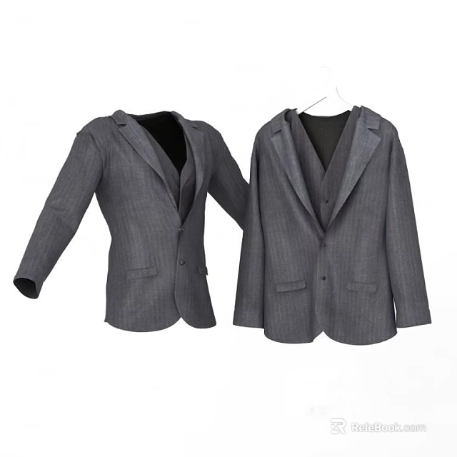 Two Gray Suit Jackets Classic Formal Wear for Men Hanging 3d model 
