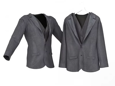 Two Gray Suit Jackets Classic Formal Wear for Men Hanging 3d model