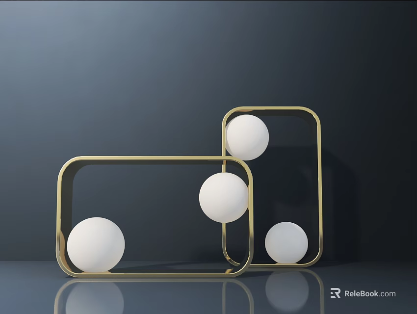 Modern Table Lamp With Gold Geometric Frame And White Spherical Light Globes 3d model