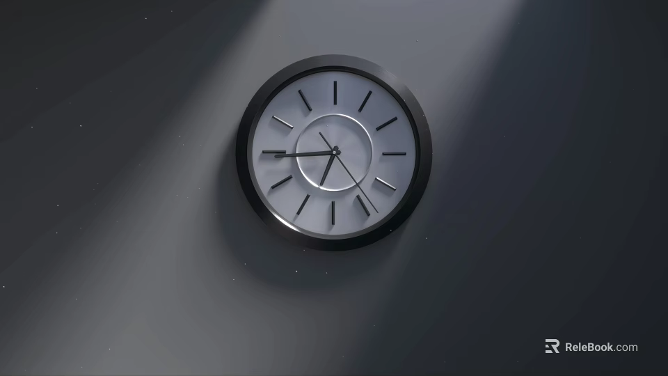 Modern Round Wall Clock With Black Frame White Dial And Black Hands On Gray Wall 3d model 