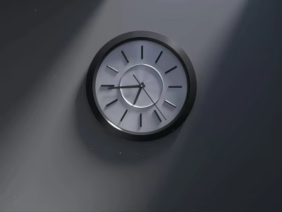 Modern Round Wall Clock With Black Frame White Dial And Black Hands On Gray Wall 3d model