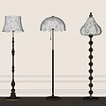 Vintage Floor Lamps Featuring Decorative Fabric Shades And Wooden Beaded Bases For Interior Decor