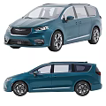 Chrysler Blue Minivan Car With Front And Rear Exterior Design Views