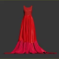 Elegant Red Evening Dress With Pink Gradient Train And Flowy Design 3d model