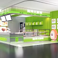 Green Themed Milk Tea Shop Interior With Counter Menu Boards And Cartoon Character