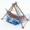 Pirate Ship Amusement Ride With Orange Blue Frames Brown Ship And Blue Railings