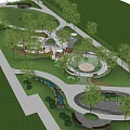 Scenic Park Landscape With Winding Walking Paths Green Lawns Trees And Circular Rest Areas