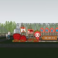 Strawberry Themed Garden Featuring Large Fruit Decorations Cartoon Figure Greenhouse And Trees