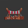 Toy Stall Scene With Red And White Striped Canopy Wooden Structure And Toys