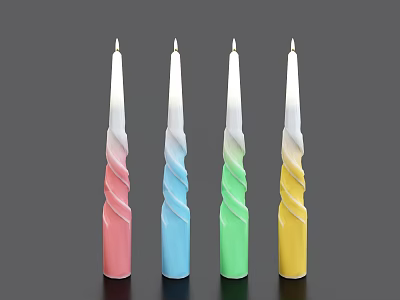 Decorative Ornament Set Featuring Twisted Spiral Candles in Pink Blue Green Yellow for Tabletop Decor 3d model