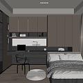 Modern Italian Tatami Bedroom Modern Tatami Tatami Bedroom Desk Bed Carpet 3d model