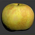 Fresh Yellow Apple With White Speckles And Stem On Shiny Black Surface