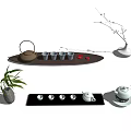 Elegant Traditional Tea Set with Teapot Teacups on Tray and Bamboo Vase Decor