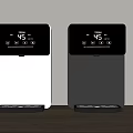 Modern Home Appliances With Digital Display White And Black On Wooden Table