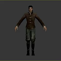 Male Character in Brown Leather Jacket Blue Jeans and Black Boots Standing 3D Model Design