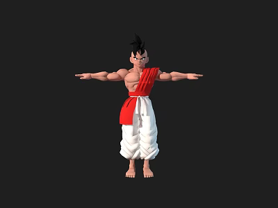 Muscular Game Movie Character With Red Sash White Pants Black Hair In Arms Outstretched Pose 3d model
