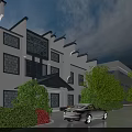 Modern Industrial Factory Building Featuring Autumn Trees Parking Lot And Parked Cars Under Blue Sky