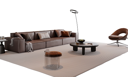 Modern Italian Sofa Coffee Table Combination Leather Sofa Single Sofa Multi-Person Sofa Living Room Sofa Floor Lamp Acrylic Stool Side Table 3d model