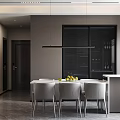 Modern Living And Dining Room Interior With Sofa Dining Table Pendant Lights And Marble Wall