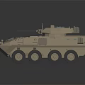 Sand Colored Armored Military Vehicle With Wheeled Design And Top Tactical Equipment