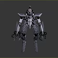 Futuristic Robot Character And Mechanical Creature 3D Model With Claw Hands And Geometric Design