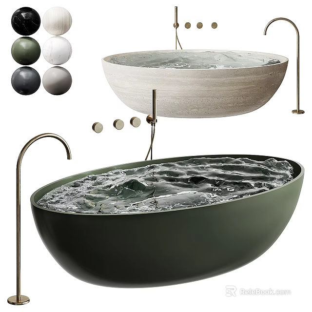 Elegant Freestanding Green Bathtub with White Counterpart and Colorful Decorative Balls Metal Faucet 3d model 