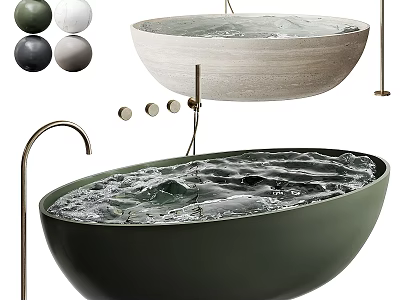 Elegant Freestanding Green Bathtub with White Counterpart and Colorful Decorative Balls Metal Faucet 3d model