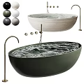Elegant Freestanding Green Bathtub with White Counterpart and Colorful Decorative Balls Metal Faucet