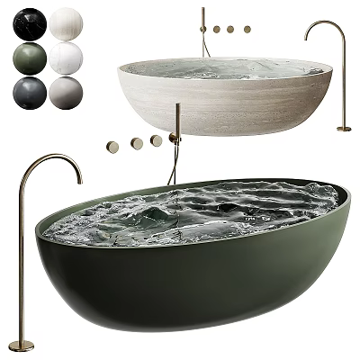 Elegant Freestanding Green Bathtub with White Counterpart and Colorful Decorative Balls Metal Faucet 3d model