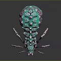 Commercial Equipment with Turquoise Body Purple Spikes Mechanical Legs Glossy Surface and Reflective Finish